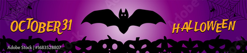 happy halloween party banner background  design with bat spiders spiderweb scary masks vector illustration