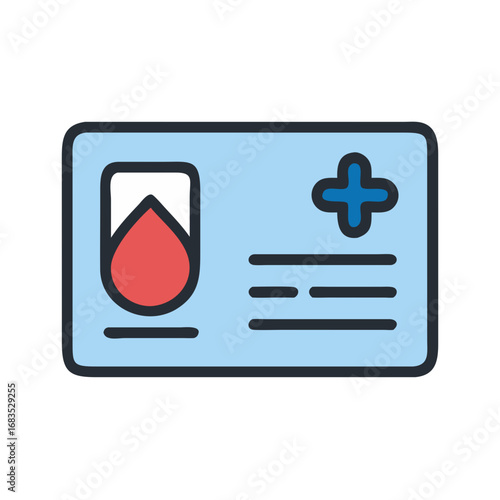 Blood donor card icon illustration on light blue background
