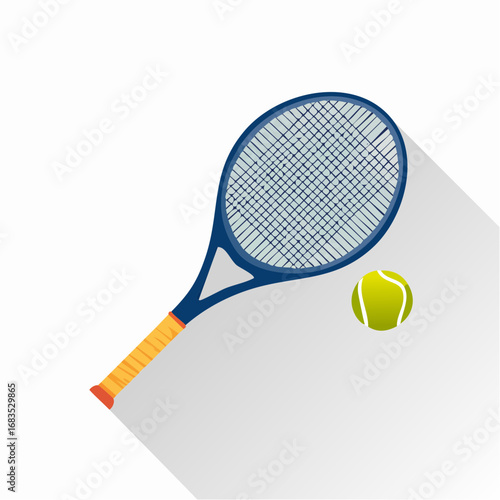 Tennis racket and ball, ready for a game, flat design illustration.