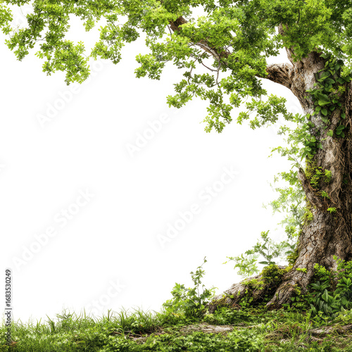 Lush green tree framing a dark void