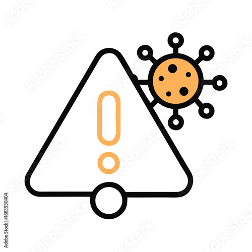Coronavirus warning sign with viral particle illustration in flat design
