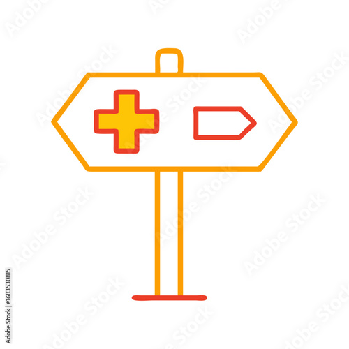 Directional sign with plus and minus symbols on black background