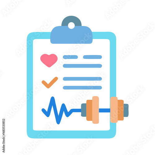 Fitness assessment and training program on clipboard graphic