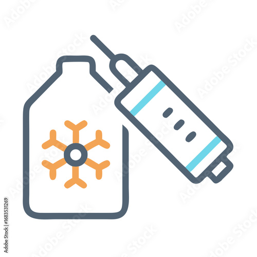 Vaccine preservation container with snowflake and syringe illustration