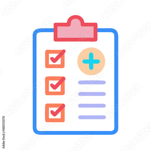 Medical checklist icon on a clipboard with completed items
