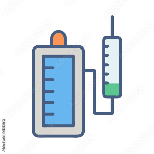 Medical IV drip bag and syringe, modern flat style