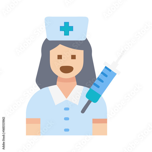 Nurse icon holding syringe ready for injection