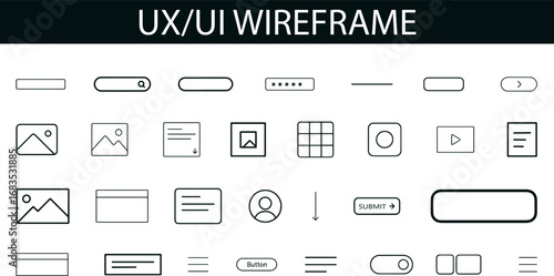 UX/UI Wireframe Icon Set for Interface Design, Web Prototyping, and App Development