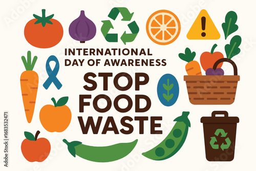 International Day of Awareness of Food Loss and Waste Flat Vector Illustration