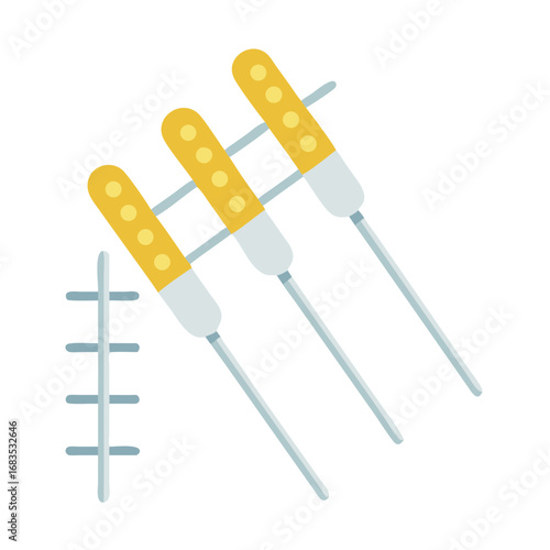 Three acupuncture needles and a rack displayed on black background