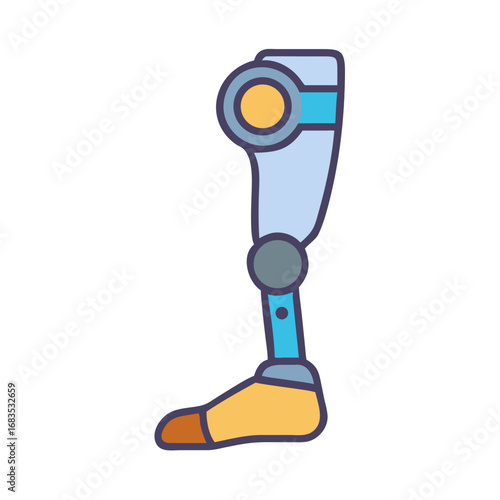 Stylized prosthetic leg illustration on a solid black background