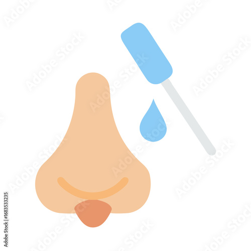 Flat illustration of nasal spray application on black background