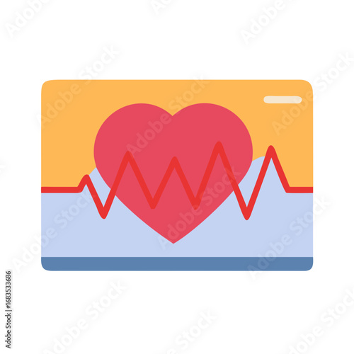 Stylized heart rate monitor graphic with flat design elements