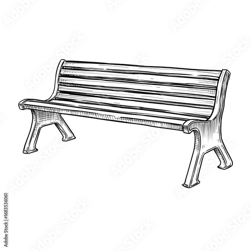 park bench garden bench outdoor vector line art hand drawn illustration