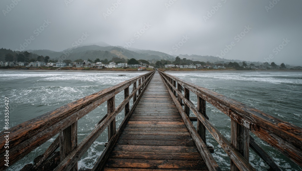 Fototapeta premium Wooden pier extending into stormy ocean