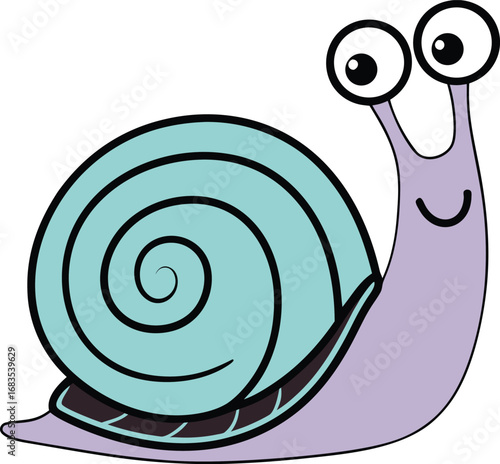 Vector art of cute cartoon snail with big eyes and a light blue shell