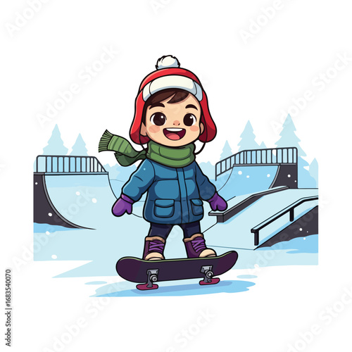 A happy girl and boy have fun snowboarding together in the cold winter snow