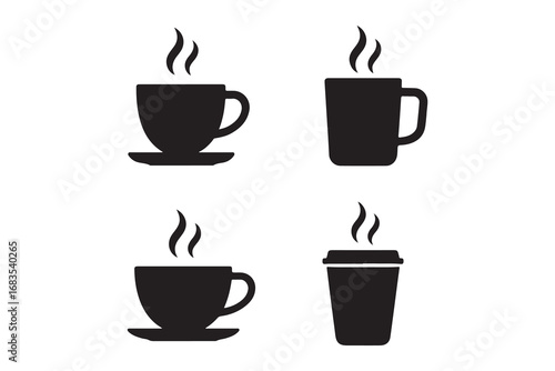 Coffee cup vector icon set. Cups of coffee tea symbol collection. Vector Illustration