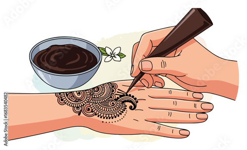 Artist applying traditional indian henna mehndi design on a hand