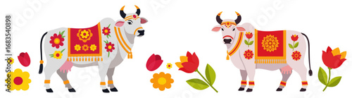 Decorated sacred indian cow for Pongal festival