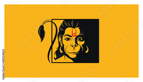 Stylized graphic portrait of Hindu god Hanuman