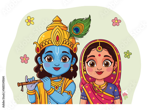 Cute illustration of Radha and Krishna the divine couple