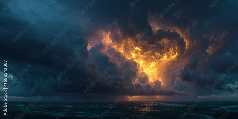 Fototapeta premium Dramatic stormy clouds over the ocean at sunset