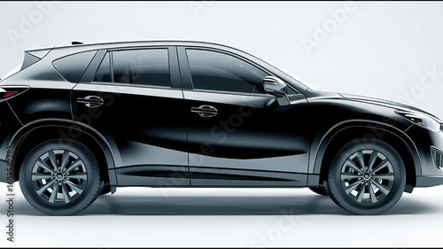 Black crossover car showcasing sleek design and modern features in a minimal setting