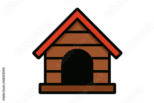 Vector Illustration of a Wooden Dog House with Triangular Roof