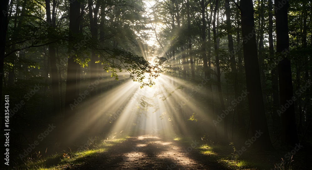 Obraz premium Forest Path with Sunlight