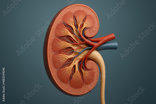 Kidney Anatomy Illustration, Human Organ Section, Medical Diagram - Illustration