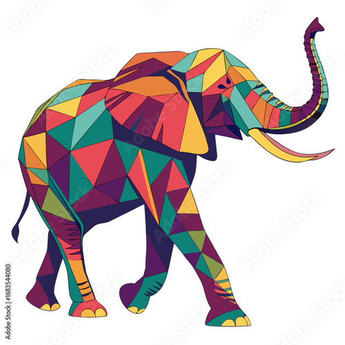 Vibrant Geometric Elephant Illustration with Colorful Polygons and Shapes