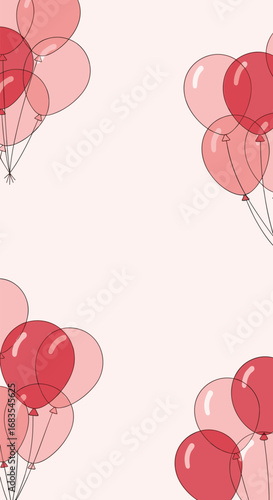Celebratory balloons floating joyfully in a soft pink background for festive occasions and parties