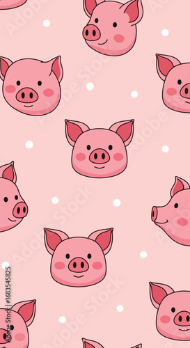 Cute pink pig faces seamless pattern adorable farm animal illustration