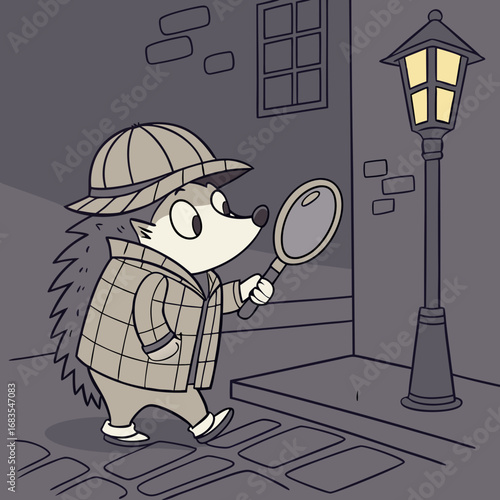 Detective Hedgehog on a Nighttime Case A Charming Illustration