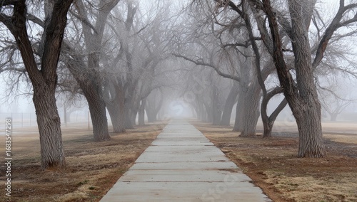 Wallpaper Mural Fog-shrouded pathway through a tree-lined park Torontodigital.ca