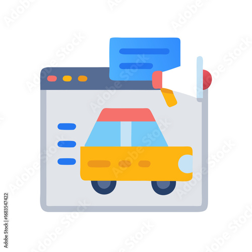 Online car advertising with megaphone and webpage display