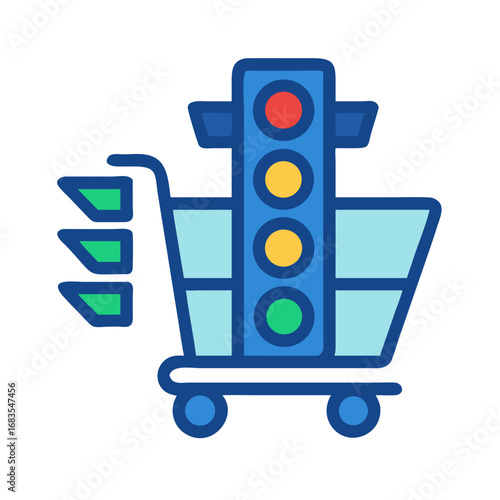Online shopping concept with a shopping cart and traffic lights