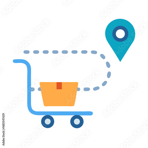 Delivery tracking concept showcasing shopping cart headed towards location