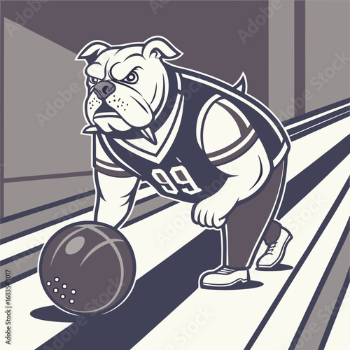 Animated Bulldog Bowling with Determined Focus on a Custom-Made Bowling Alley
