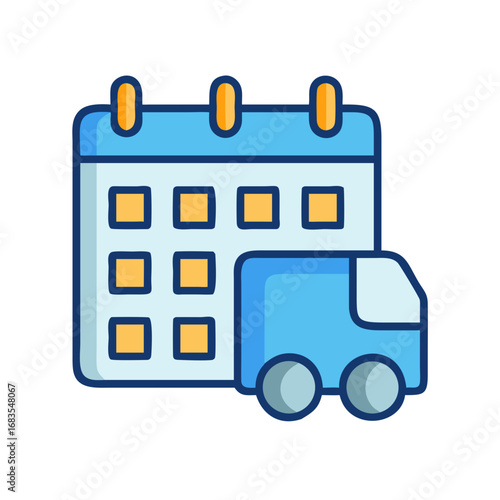 Scheduled delivery service illustration with calendar and transport truck