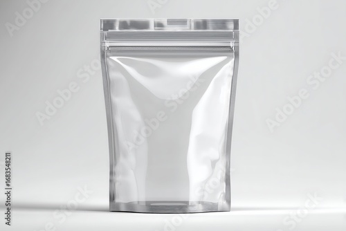Blank crystal clear food package with stand-up design and sealed edges, versatile transparent packaging mockup suitable for dry goods, cosmetics, supplements and minimalist branding applications requi