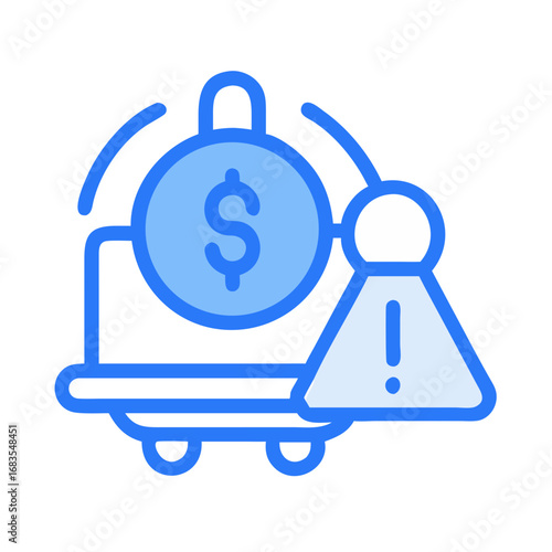 A simple vector icon depicting financial risk on a cart