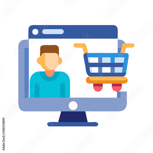 Online shopping concept displayed on computer screen with user