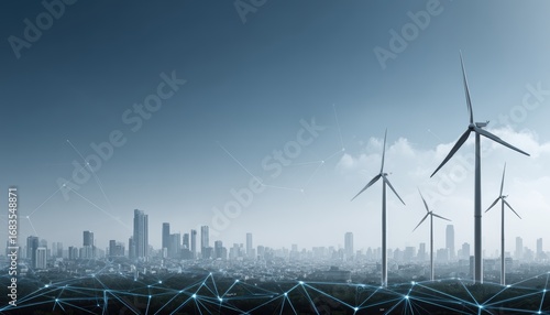 Sustainable Energy: Wind Turbines & City Skyline