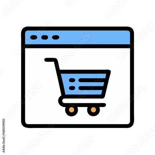 Online shopping cart icon within browser window graphic