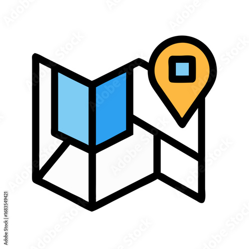 Location map flat icon showing directions and pinpoint marker