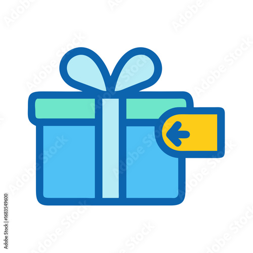Flat vector gift box with return or refund sign