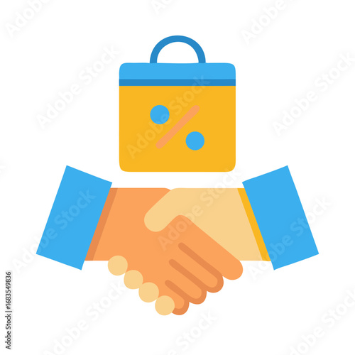 Sale agreement with shopping bag and handshake illustration