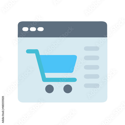 Online shopping webpage with shopping cart icon display image